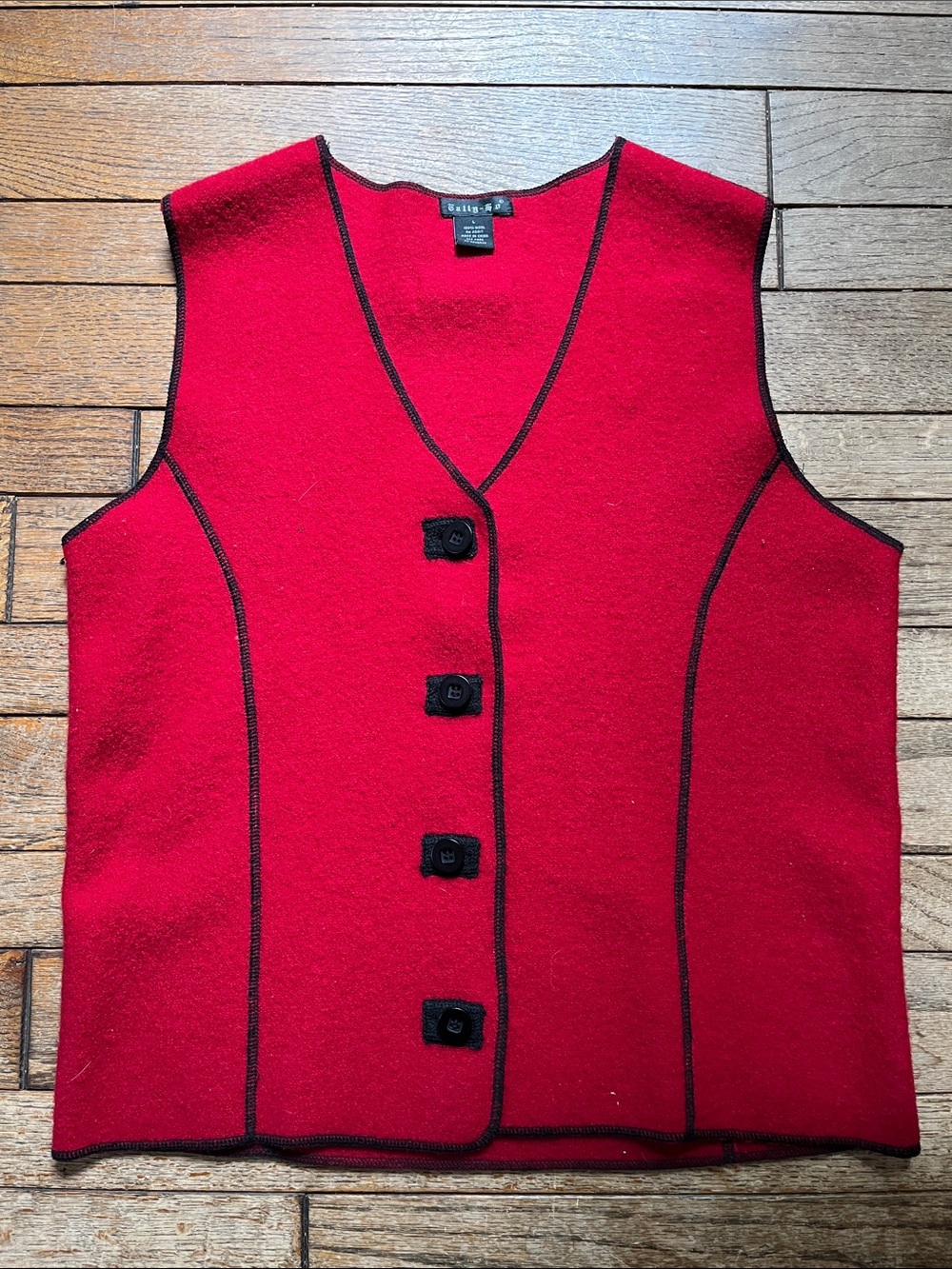 Tally Ho Red Wool Shell with Black Neck Trim